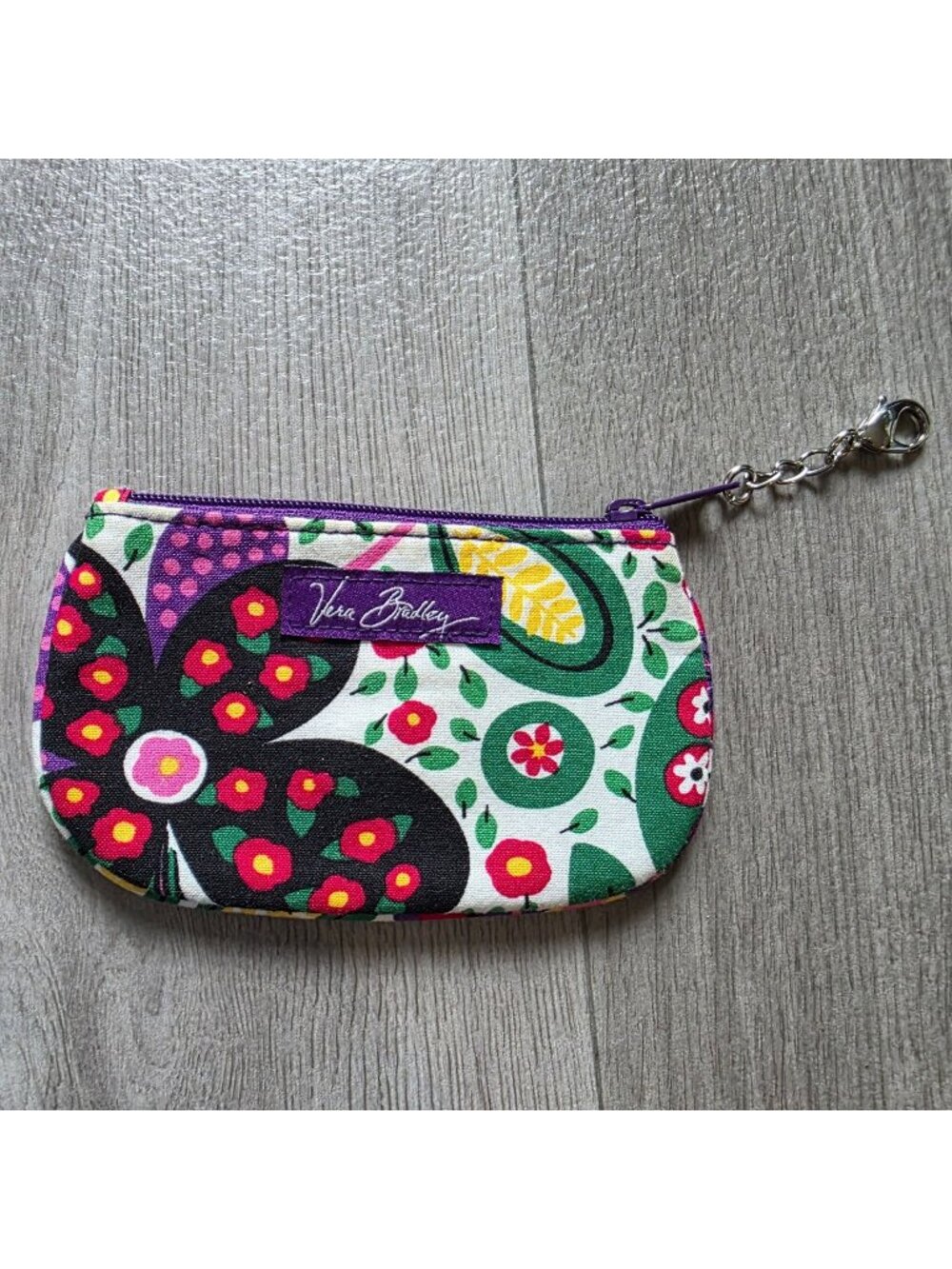 Vera Bradley Viva La Vera Floral Print Zip ID Case With Keychain & Clear Window